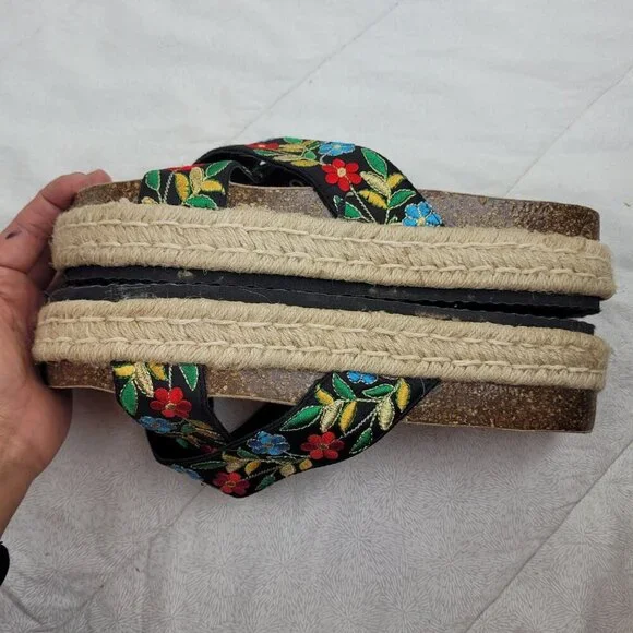 Pierre Dumas embroidered flowers platform black espadrille sandals vacation 10 - Picture 6 of 14